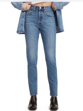Levi's 501 Skinny Jeans Women's 32 Blue Denim RARE Blank Tab Button Fly